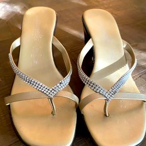 Toscanella wedge gold sandals with rhinestones
